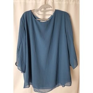 Grace Karin Women's Plus Size 2XL Blue Blouse‎ Lined Slit Sleeve Round Neck